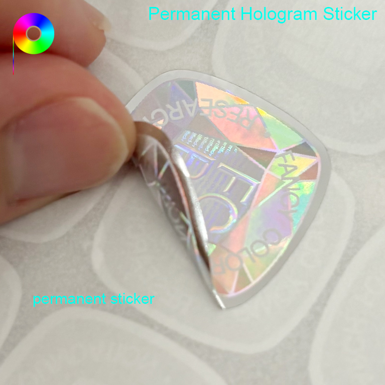 Special-Shaped White Treatment Text Permanent Silver Hologram Sticker With Platinum Relief