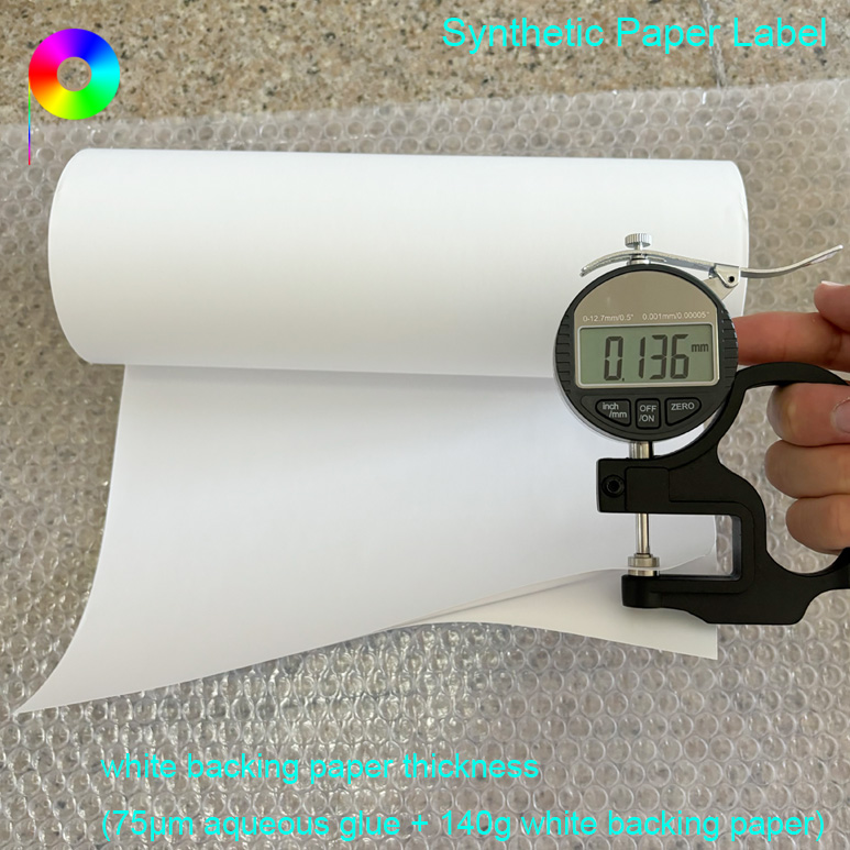 75μm Aqueous Glue Laser Printable Synthetic Paper Label With 140GSM Backing Paper