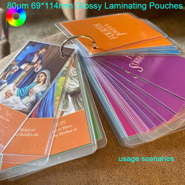 80micron 69mm*114mm Glossy Laminating Pouches for Holy Prayer Cards