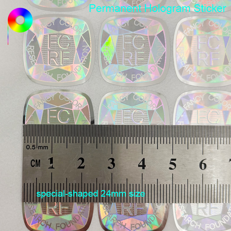 Special-Shaped White Treatment Text Permanent Hologram Sticker With Platinum Relief