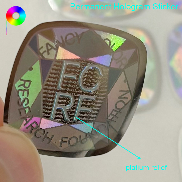 Special-Shaped White Treatment Text Permanent Hologram Sticker With Platinum Relief