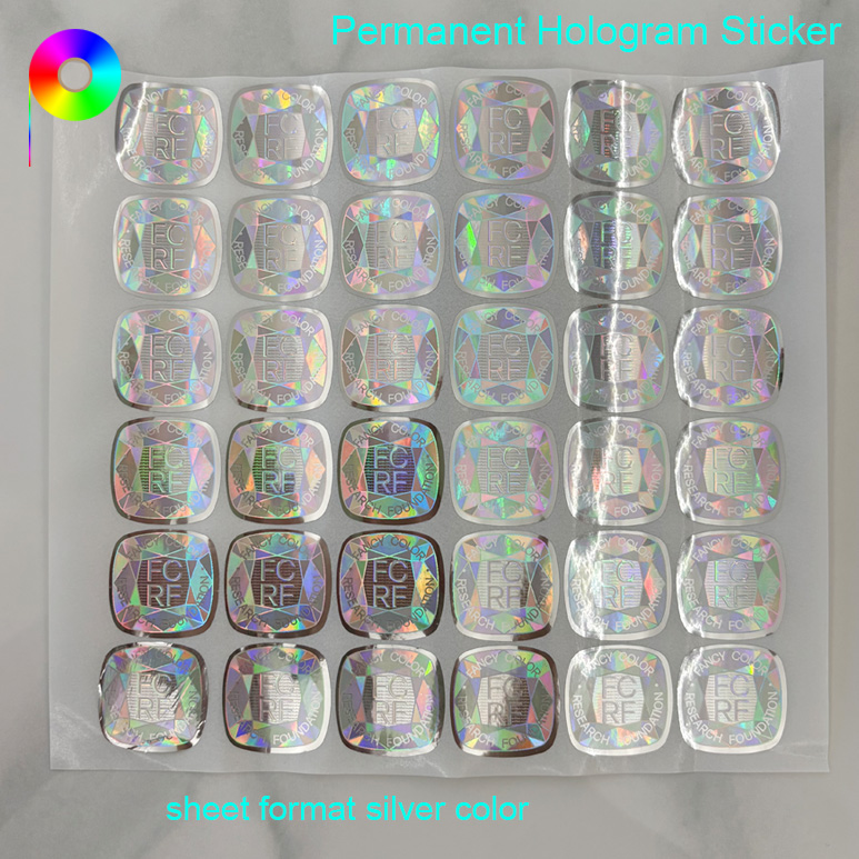 Special-Shaped White Treatment Text Permanent Hologram Sticker With Platinum Relief
