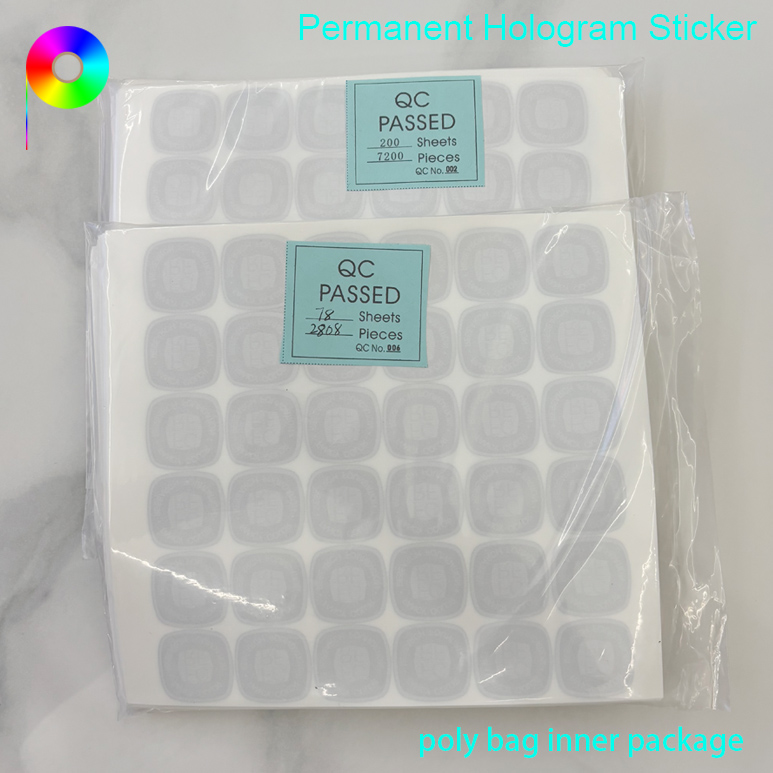 Special-Shaped White Treatment Text Permanent Hologram Sticker With Platinum Relief