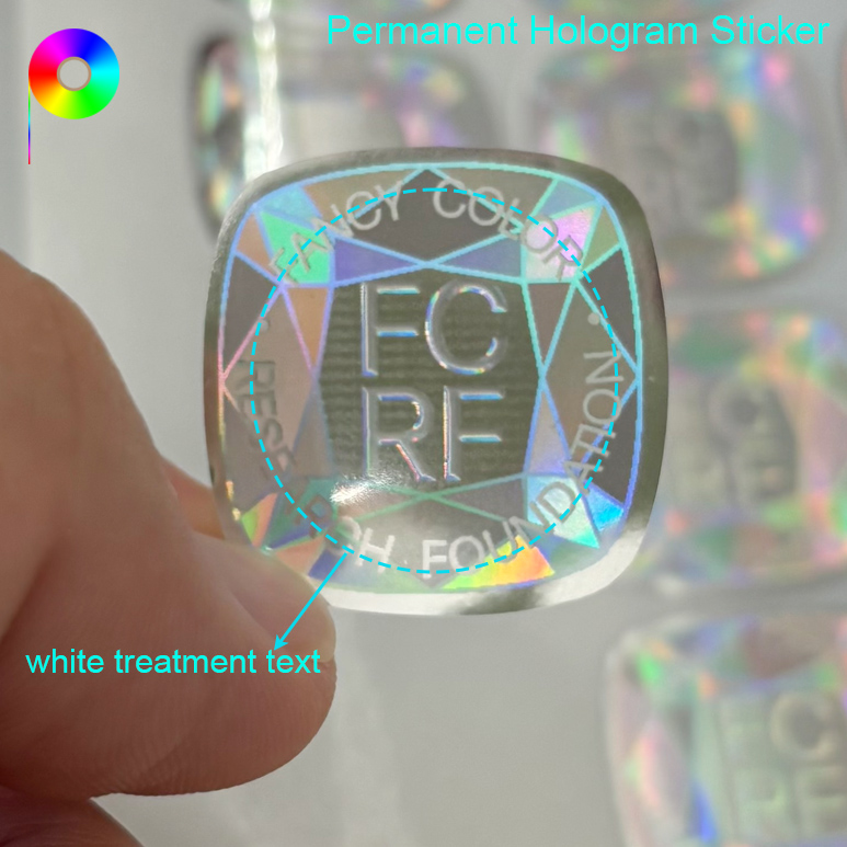Special-Shaped White Treatment Text Permanent Hologram Sticker With Platinum Relief