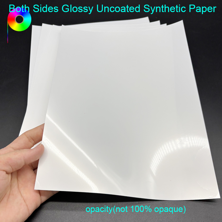 opacity(not 100% opaque) 140micron 100GSM Both Sides Glossy Opaque White Uncoated Synthetic Paper For UV Printing