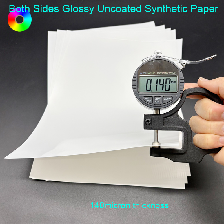 140micron thickness uncoated synthetic paper 140micron 100GSM Both Sides Glossy Opaque White Uncoated Synthetic Paper For UV Printing