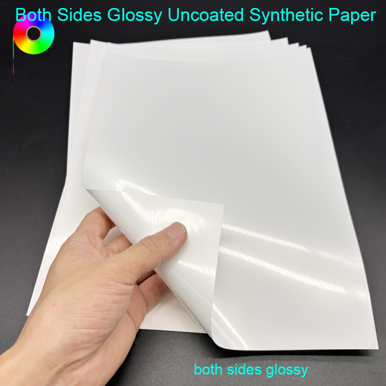 both sides glossy uncoated synthetic paper 140micron 100GSM Both Sides Glossy Opaque White Uncoated Synthetic Paper For UV Printing
