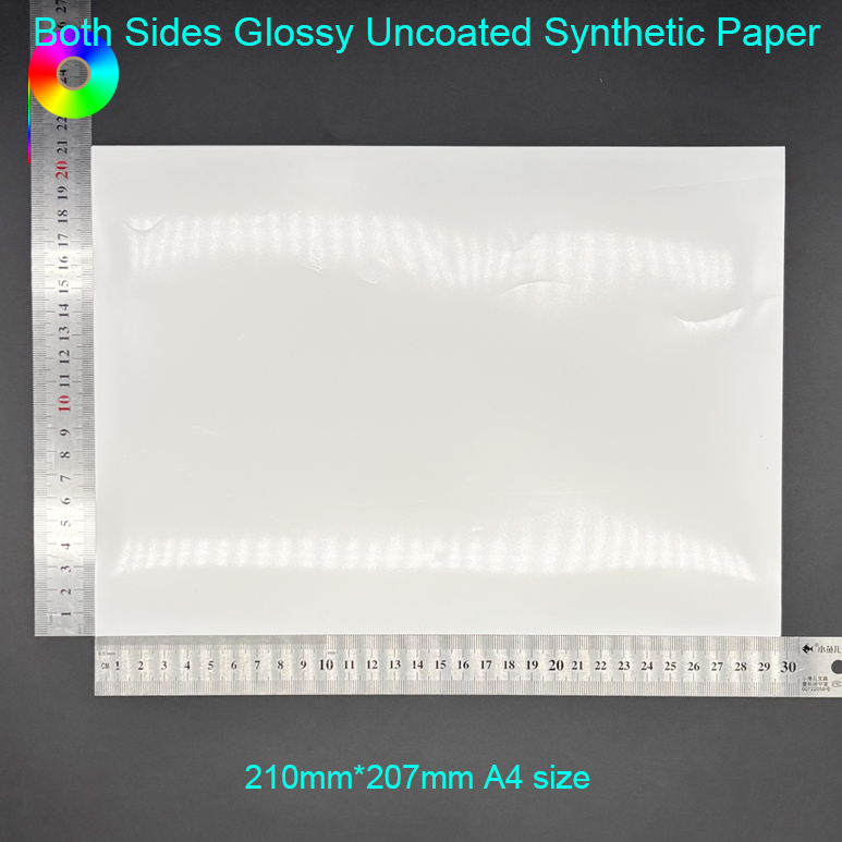 210mm*207mm A4 size uncoated synthetic paper 140micron 100GSM Both Sides Glossy Opaque White Uncoated Synthetic Paper For UV Printing