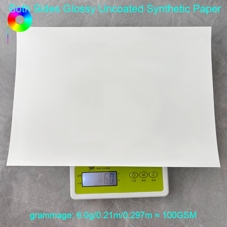 100GSM uncoated synthetic paper 140micron 100GSM Both Sides Glossy Opaque White Uncoated Synthetic Paper For UV Printing