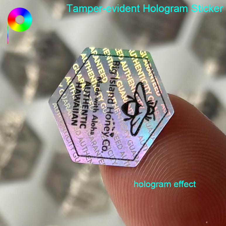 Black Printed Foreground Regular Hexagon Shape Beehive Hologram Sticker