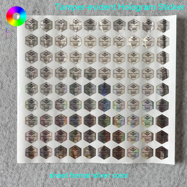 Black Printed Foreground Regular Hexagon Shape Beehive Hologram Sticker