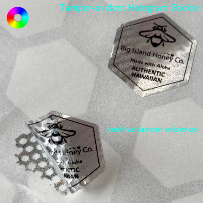 Black Printed Foreground Regular Hexagon Shape Beehive Hologram Sticker