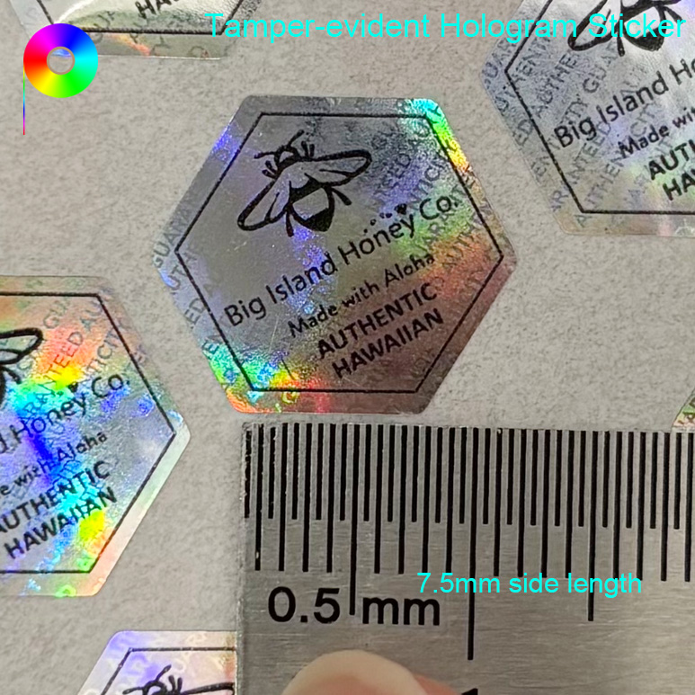 Black Printed Foreground Regular Hexagon Shape Beehive Hologram Sticker