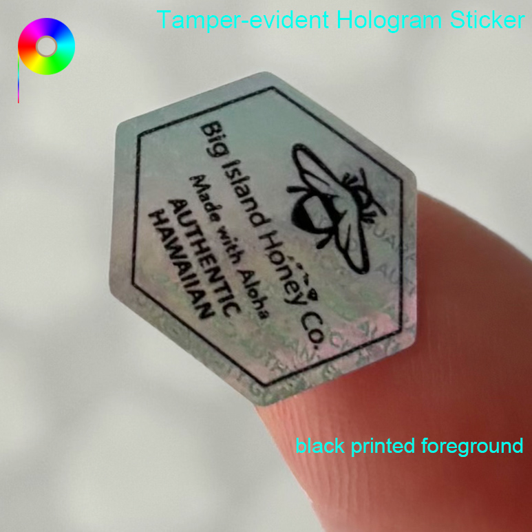 Black Printed Foreground Regular Hexagon Shape Beehive Hologram Sticker
