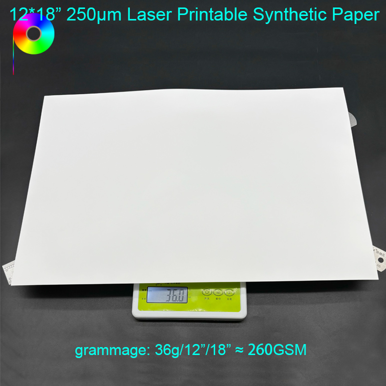 250micron 12*18" Size Double Sides Matte Laser Printing Synthetic Waterproof Paper