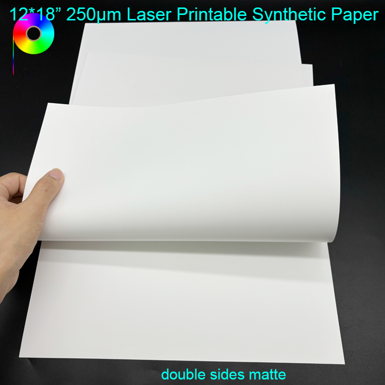 250micron 12*18" Size Double Sides Matte Laser Printing Synthetic Waterproof Paper