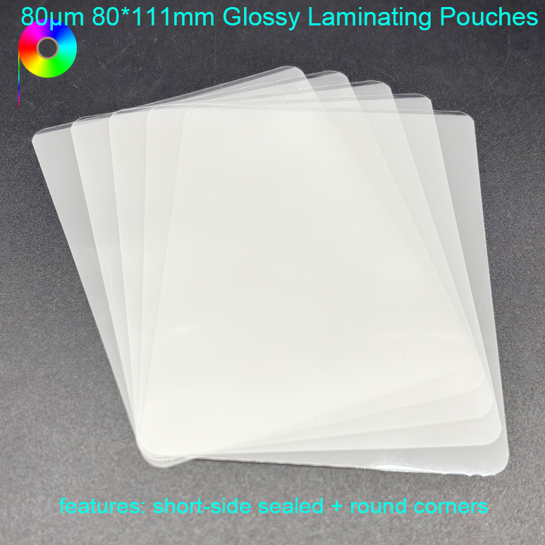 80mic 111*80mm Custom Size Glossy PET EVA Laminating Pouch 100pcs in a Polybag