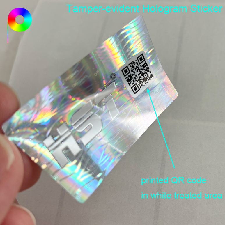 QR Code Printed Custom Tamper-Evident Holographic Sticker with Platinum Relief